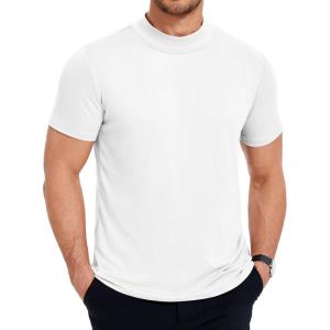imageCOOFANDY Mens Mock Neck T Shirt Short Sleeve Slim Fit Basic Casual TShirts Solid Color Pullover TeeAwhite