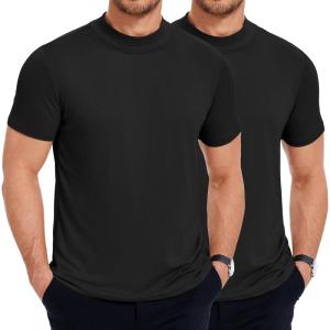 imageCOOFANDY Mens Mock Neck T Shirt Short Sleeve Slim Fit Basic Casual TShirts Solid Color Pullover TeeB2 Pack Black