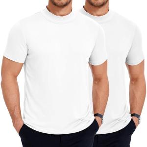 imageCOOFANDY Mens Mock Neck T Shirt Short Sleeve Slim Fit Basic Casual TShirts Solid Color Pullover TeeB2 Pack White