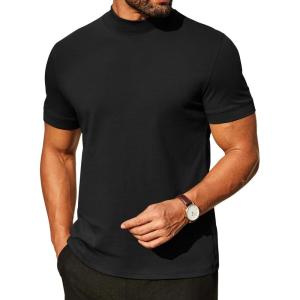 imageCOOFANDY Mens Mock Turtleneck Shirts Casual Premium Cotton Short Sleeve Shirt 2025 Basic Half Neck TShirtsBlack