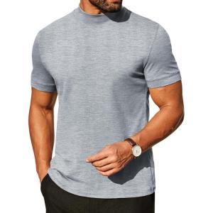 imageCOOFANDY Mens Mock Turtleneck Shirts Casual Premium Cotton Short Sleeve Shirt 2025 Basic Half Neck TShirtsLight Gray