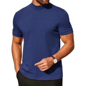 imageCOOFANDY Mens Mock Turtleneck Shirts Casual Premium Cotton Short Sleeve Shirt 2025 Basic Half Neck TShirtsNavy Blue