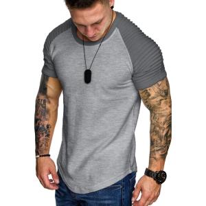 imageCOOFANDY Mens Muscle TShirt Pleated Raglan Sleeve Bodybuilding Gym Tee Short Sleeve Fashion Workout Shirts Hipster ShirtLight Grey Textile Light Grey  Grey