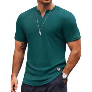 imageCOOFANDY Mens Muscle TShirts VNeck Slim Fit Workout Shirt Short Sleeve Longline Gym Athletic Tee ShirtsGreen