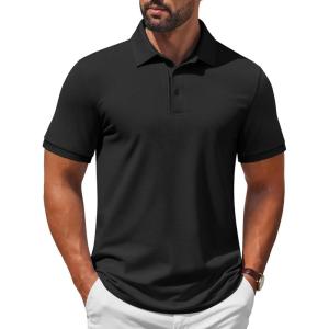 imageCOOFANDY Mens Polo Shirt Short Sleeve Moisture Wicking QuickDry Golf Polo Athletic Tennis Collared TShirtsAll Black