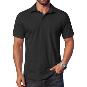 imageCOOFANDY Mens Polo Shirts Short Sleeve Casual Shirts with PocketBlack