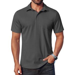 imageCOOFANDY Mens Polo Shirts Short Sleeve Casual Shirts with PocketDark Grey