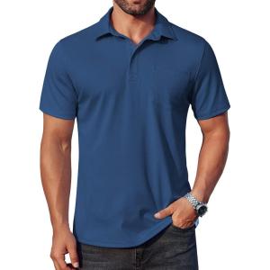 imageCOOFANDY Mens Polo Shirts Short Sleeve Casual Shirts with PocketDenim Blue
