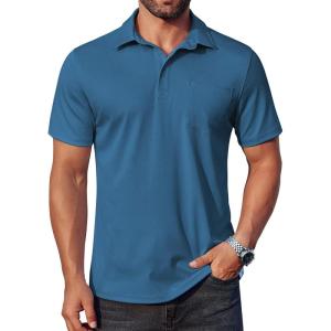 imageCOOFANDY Mens Polo Shirts Short Sleeve Casual Shirts with PocketLake Blue