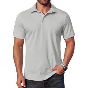 imageCOOFANDY Mens Polo Shirts Short Sleeve Casual Shirts with PocketLight Grey