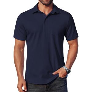imageCOOFANDY Mens Polo Shirts Short Sleeve Casual Shirts with PocketNavy Blue