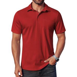 imageCOOFANDY Mens Polo Shirts Short Sleeve Casual Shirts with PocketRed
