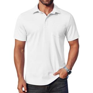 imageCOOFANDY Mens Polo Shirts Short Sleeve Casual Shirts with PocketWhite
