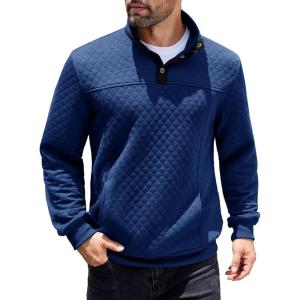 imageCOOFANDY Mens Quarter Sweatshirt Quilted Long Sleeve Mock Neck Active Sweater Waffle Pullover Polo Shirts With PocketsBlue