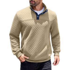 imageCOOFANDY Mens Quarter Sweatshirt Quilted Long Sleeve Mock Neck Active Sweater Waffle Pullover Polo Shirts With PocketsCoffee