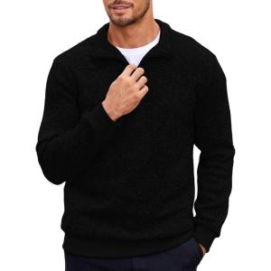 imageCOOFANDY Mens Quarter Zip Pullover Casual Long Sleeve Sweater Slim Fit Sweater Mock Neck Polo SweaterBlack