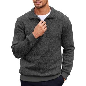 imageCOOFANDY Mens Quarter Zip Pullover Casual Long Sleeve Sweater Slim Fit Sweater Mock Neck Polo SweaterDark Gray
