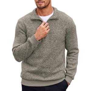 imageCOOFANDY Mens Quarter Zip Pullover Casual Long Sleeve Sweater Slim Fit Sweater Mock Neck Polo SweaterKhaki