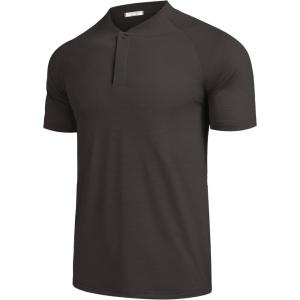 imageCOOFANDY Mens Quick Dry Golf Polo Shirts Short Sleeve Henley Shirt Active Athletic Collarless Sports T ShirtsDark Grey