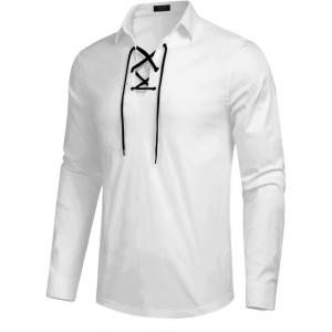 imageCOOFANDY Mens Scottish Jacobite Ghillie Kilt Shirts Medieval Renaissance Pirate Costume Long Sleeve Lace Up Henley Shirt01white