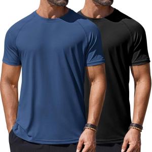 imageCOOFANDY Mens Swim Shirt Short Sleeve UPF 50 Sun Protection Shirt Rah Guard Athletic Quick Dry T ShirtsBlacknavy Blue