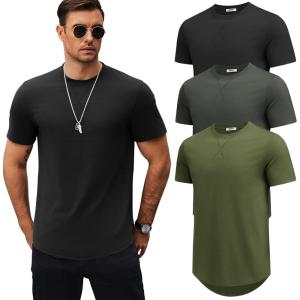 imageCOOFANDY Mens T Shirts Casual Short Sleeve Cotton Tee Shirts Hipster Hip Hop Longline TShirt Basic Summer Tops3 Pack Black Dark Grey  Army Green