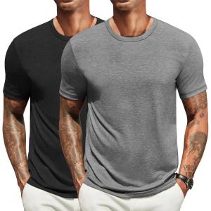 imageCOOFANDY Mens T Shirts Short Sleeve Soft Crew Neck Lightweight Tee Shirts Casual Summer Basic TopsW BlackGrey 2 Pack