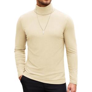 imageCOOFANDY Mens Turtleneck Sweater Slim Fit Lightweight Basic Ribbed SweatersBeige