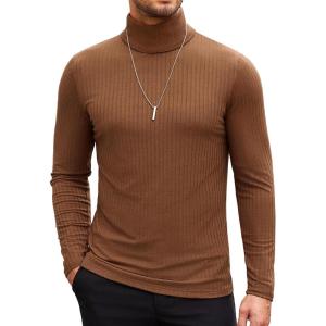 imageCOOFANDY Mens Turtleneck Sweater Slim Fit Lightweight Basic Ribbed SweatersBrown