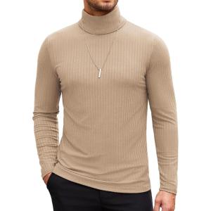 imageCOOFANDY Mens Turtleneck Sweater Slim Fit Lightweight Basic Ribbed SweatersKhaki
