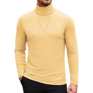 imageCOOFANDY Mens Turtleneck Sweater Slim Fit Lightweight Basic Ribbed SweatersYellow