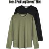 imageCOOFANDY Men 2 Pack Muscle Fitted T Shirt Gym Workout Athletic Long Sleeves TeeBlackLight Army Green