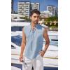imageCOOFANDY Men Tank Top Cotton Linen Beach Sleeveless Shirt Lace Up Bohemian Hippie Renaissance Pirate Kilt Medieval TunicSky Blue