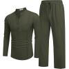 imageCOOFANDY Mens 2 Piece Cotton Sets Casual Long Sleeve Cuban Henley Shirt and Loose Pants Set Beach Vacation OutfitsArmy Green