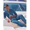 imageCOOFANDY Mens 2 Piece Cotton Sets Casual Long Sleeve Cuban Henley Shirt and Loose Pants Set Beach Vacation OutfitsDenim Blue