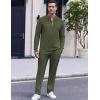imageCOOFANDY Mens 2 Piece Tracksuit Set Polo Athletic Sweatsuit Quarter Zip Jogging Long Sleeve Casual Sports OutfitsArmy Green