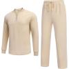 imageCOOFANDY Mens 2 Piece Tracksuit Set Polo Athletic Sweatsuit Quarter Zip Jogging Long Sleeve Casual Sports OutfitsBeige