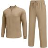 imageCOOFANDY Mens 2 Piece Tracksuit Set Polo Athletic Sweatsuit Quarter Zip Jogging Long Sleeve Casual Sports OutfitsKhaki
