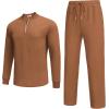 imageCOOFANDY Mens 2 Piece Tracksuit Set Polo Athletic Sweatsuit Quarter Zip Jogging Long Sleeve Casual Sports OutfitsLight Brown