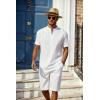 imageCOOFANDY Mens 2 Pieces Linen Set Casual Henley Shirts Short Sleeve Beach Yoga Shorts Summer Pants Outfits01white