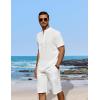 imageCOOFANDY Mens 2 Pieces Linen Set Casual Henley Shirts Short Sleeve Beach Yoga Shorts Summer Pants Outfits01white