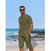 imageCOOFANDY Mens 2 Pieces Linen Set Casual Henley Shirts Short Sleeve Beach Yoga Shorts Summer Pants OutfitsArmy Green