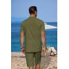 imageCOOFANDY Mens 2 Pieces Linen Set Casual Henley Shirts Short Sleeve Beach Yoga Shorts Summer Pants OutfitsArmy Green