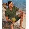 imageCOOFANDY Mens 2 Pieces Linen Set Casual Henley Shirts Short Sleeve Beach Yoga Shorts Summer Pants OutfitsArmy Green