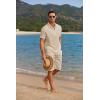 imageCOOFANDY Mens 2 Pieces Linen Set Casual Henley Shirts Short Sleeve Beach Yoga Shorts Summer Pants OutfitsBeige