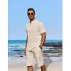 imageCOOFANDY Mens 2 Pieces Linen Set Casual Henley Shirts Short Sleeve Beach Yoga Shorts Summer Pants OutfitsBeige