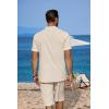 imageCOOFANDY Mens 2 Pieces Linen Set Casual Henley Shirts Short Sleeve Beach Yoga Shorts Summer Pants OutfitsBeige