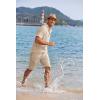 imageCOOFANDY Mens 2 Pieces Linen Set Casual Henley Shirts Short Sleeve Beach Yoga Shorts Summer Pants OutfitsBeige