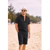 imageCOOFANDY Mens 2 Pieces Linen Set Casual Henley Shirts Short Sleeve Beach Yoga Shorts Summer Pants OutfitsBlack