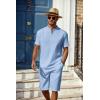 imageCOOFANDY Mens 2 Pieces Linen Set Casual Henley Shirts Short Sleeve Beach Yoga Shorts Summer Pants OutfitsBlue